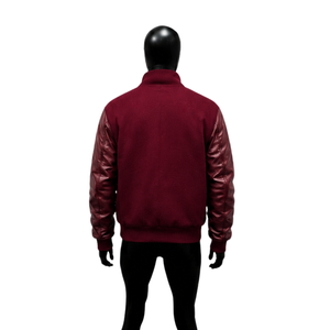 เสื้อแจ็คเก็ตวาร์ซิตี้สีมารูนแบบโมเดิร์น  แบบจำลองด้านหน้าติดกระดุมแป๊ก สไตล์วิทยาลัยมืออาชีพ  แบบจำลองเสื้อเลตเตอร์แมน  เสื้อผ้าสีมารูนแบบสั่งทำพิเศษ - Product Image 2