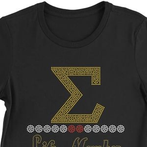 Camiseta Negra con 10 Perlas y 2 Rubíes de la Fraternidad Griega Sigma Gamma Rho, Cuello Redondo, Manga Corta, con Pedrería, Estilo Casual - Product Image 6