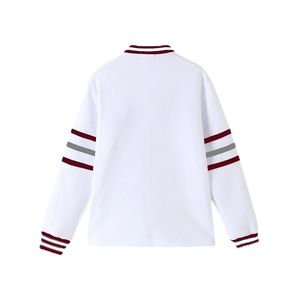 เสื้อคาร์ดิแกนผู้ชายคุณภาพสูง สีขาว คอวี ผ้าฟลีซ แต่งขอบสีแดงเลือดหมู แขนยาว ติดกระดุม สำหรับใส่ในฤดูใบไม้ร่วง - Product Image 2