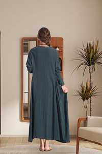 Vestido Maxi de Lino/Algodón Hecho a Mano para Mujer, Corte Regular, Verano/Primavera, Cuello en V, Línea A, Ecológico, Transpirable, con Cinturón, Estilo Holgado Personalizado - Product Image 5