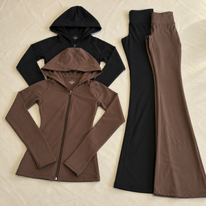 Conjunto Deportivo Informal Personalizado para Mujer, Chaqueta con Cremallera, Pantalones Acampanados, Leggings Ajustados, Conjunto de Dos Piezas de Secado Rápido para Entrenamiento - Product Image 3