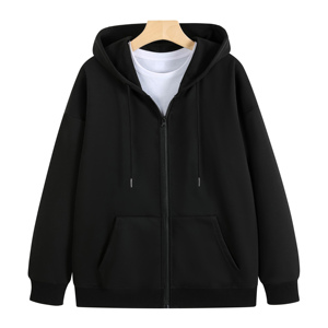 Unisex Cream Hooded Zip-Up Sweatshirt Oversized Fit Solid Color Casual Knitted Cotton Autumn Wear2027 - Product Image 2
