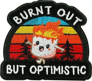 ป้ายปักลายรีดติดผ้าแบบกำหนดเองรักษ์โลก รูปทรงไม่สม่ำเสมอ ลาย "Burnt Out but Optimistic" ของขวัญผ้าแคนวาส - Product Image 1