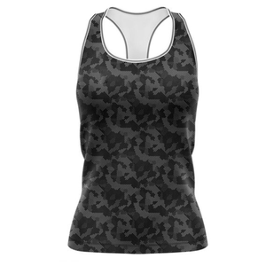 Women's Blue <b>Camo</b> Print Tank <b>Top</b> Scoop Neck Breathable Knitted Sporty Style 100 Polyester Sublimation Transfer Print - Product Image 2