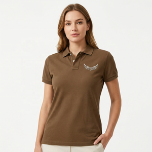 Polo en coton Oxford marron pour homme, manches courtes, logo brodé, décontracté, respirant, design avant, coupe classique - Product Image 4