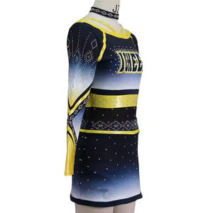 Ensemble d'uniformes de pom-pom girl de qualité supérieure pour femmes, rouge et noir avec strass - Product Image 3