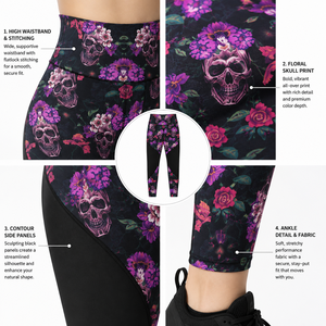 High Waist Skull Floral Print Yoga <b>Leggings</b> Women Tummy Control <b>Gym</b> Fitness Workout Tights Breathable Athletic Sportswear Pants - Product Image 4