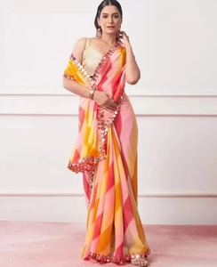 Sari de Rayón Georgette Liso/Sólido de Diseño KV para Fiesta (Multicolor, Sin Arrugas, Reversible) - Product Image 2