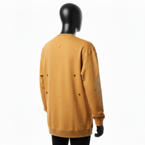 เสื้อสเวตเชิ้ตคอกลมผ้าฝ้ายฟลีซ 320 GSM สีน้ำตาลอูฐ แต่งโลโก้ประดับเพชร สำหรับผู้ชาย สไตล์สตรีทแวร์ - Product Image 5