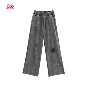 Conjunto de Sudadera con Capucha y Pantalones de Chándal de Algodón Desgastado para Hombre CARE MASTER, Ajuste Holgado, Estilo Urbano, Cremallera Frontal Completa, Gris, Otoño - Product Image 4