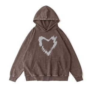 Acid Wash Distressed Design Hooded Sweatshirt Oversized Casual Cotton <b>Knitted</b> Hoodie Autumn Style Front Pocket <b>Animal</b> <b>Pattern</b> - Product Image 2