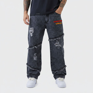 Pantalon en jean baggy déchiré style streetwear hip-hop pour homme – Coupe décontractée et délavée – Nouvelle collection très prisée - Product Image 1
