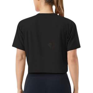 T-shirt de sport ample noir à manches courtes pour femme, coupe décontractée, épaules tombantes, crop top de yoga respirant, idéal pour la gym - Product Image 2