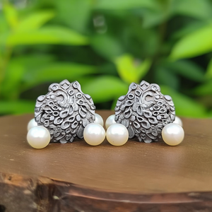 Kempu Matte Peacock Pearl Stud Earrings-Trendy Diamond Flower Gift - Product Image 3