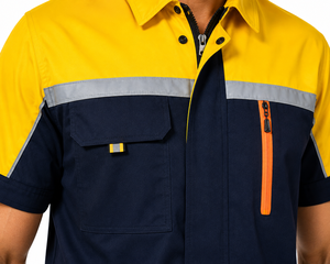Men's Short Sleeve <b>High</b> Visibility Safety <b>Shirt</b> Reflective Tape LED Flash Colorblock Design Zipper Pockets Custom Logo ANSI - Product Image 5