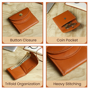 WRIZA Genuine Leather Wallet <b>Men</b> Textured Leather <b>Purse</b> RFID Blocking Open Multiple Card Slots Coin Pocket Compact Handheld - Product Image 6