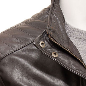 Chaqueta de Motociclista de Cuero Marrón para Hombre, Cuello Alto, Cierre de Cremallera, Estilo Motero, Prenda de Otoño, Modelos Más Populares - Product Image 3