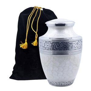 Urna Funeraria de Aluminio con Acabado Azul para Adultos, Urna Conmemorativa con Banda Floral Dorada Decorativa para Cenizas Humanas - Product Image 3