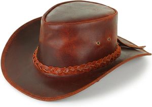 PU Leather Outback Cowboy <b>Hat</b> with Braided <b>Band</b> for Outdoor Use - Product Image 5