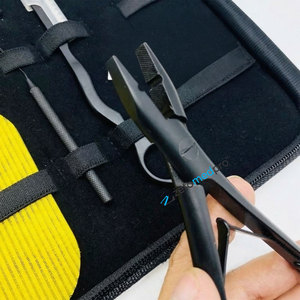 Pinces à cheveux plates professionnelles en acier inoxydable de qualité chirurgicale, avec logo personnalisé, finition noire mate, trou de 3 mm, outils pour extensions de cheveux - Product Image 2