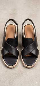 Genuine Leather Black Real Leather Flat Heel Customized available and Heel <b>Sandals</b> for Women - Product Image 3