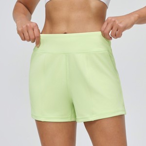 Shorts de sport moulants pour femme, taille haute, longueur cuisse, en nylon de bonne qualité, respirants, pour la course et le yoga, couleur unie - Product Image 6