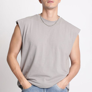 เสื้อยืดแขนกุดคอกลมผู้ชาย ทรงปกติ สีพื้น สวมใส่สบาย สีเทา - Product Image 5