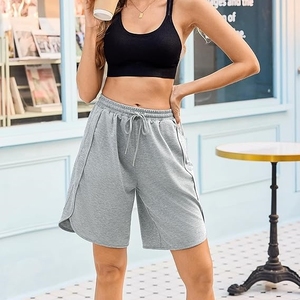 Shorts de plage pour femmes de haute qualité, respirants, coupe classique, avec cordon de serrage, taille mi-haute, style streetwear, 100% coton, personnalisables avec logo, en promotion - Product Image 1