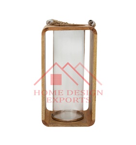 Décorations de fête de mariage intérieures et extérieures Nouvelle lanterne Lanterne à bougie suspendue en bois de taille meilleure vente avec poignée en corde - Product Image 1