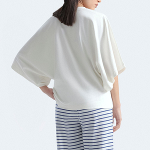 Camisetas tipo murciélago para mujer, de corte holgado, cuello redondo, estilo casual, para verano, se aceptan marcas privadas. - Product Image 5