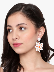 Pendientes Colgantes de Flores Hechos a Mano con Bordado de Cuentas de Semillas, Joyería de Cuentas Naranjas, Diseño Floral, Accesorios Clásicos para Fiestas - Product Image 4