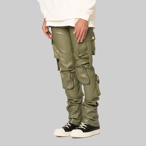 Wholesale Price Custom Made <b>Leather</b> <b>Pants</b> for <b>Men</b> with Custom Logo Unique Design High Street Style Winter Custom Colors - Product Image 5