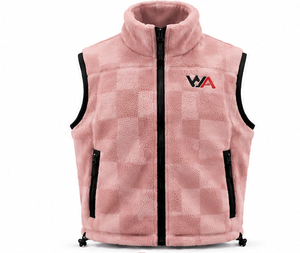 Best Selling <b>Men's</b> Checkered Sherpa Fleece Vest <b>Pink</b> Jacquard Grid Stand Collar Sleeveless Jacket Thermal Outdoor <b>Waistcoat</b> OEM - Product Image 1