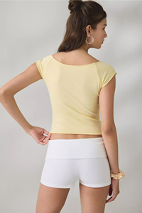 Women's Cotton Spandex Baby Tee Fitted Boat Neck <b>Cap</b> <b>Sleeve</b> Raw Edge Crop T-shirt Streetwear Boutique Fashion Custom OEM <b>Top</b> - Product Image 3