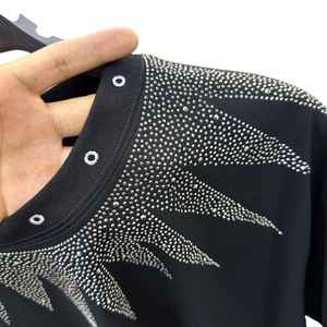 New Fashion Mens Sunburst Rhinestone T-Shirt Solid 260g 100% Cotton Luxury Sparkly <b>Crystal</b> Studded Black Shiny Short Sleeve - Product Image 5