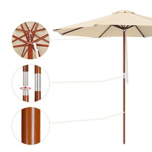 Stylish 9 ft Patio Umbrella with Wooden Ribs & Aluminum Frame Wooden Pole Backyard Market Umbrella Deck Ga - Product Image 5