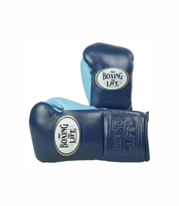 Custom Logo <b>Navy</b> Blue & Sky Blue Premium <b>Leather</b> No Boxing No Life <b>Leather</b> Training <b>Gloves</b> Laced Breathable Unisex - Product Image 1