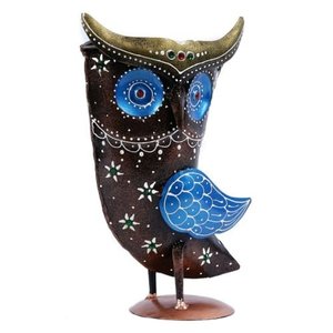 Figurine d'hibou en métal Art Déco artisanale, sculpture décorative multicolore faite à la main pour la maison - Product Image 5