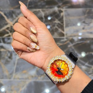 Reloj de Cuarzo con Incrustaciones de Moissanita, Estilo Hip Hop de Lujo, Correa de Goma Analógica Mixta, Esfera Redonda de 20 mm, Fabricación de Muestras Personalizadas para Niños - Product Image 6