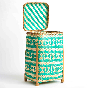 Woven laundry <b>basket</b> wholesale supply hand-weave <b>bamboo</b> lidded bin clothes toy storage bins - Product Image 5