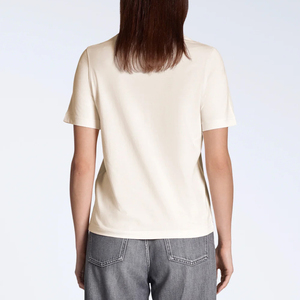 T-shirt pour femme en coton 100% crème, col rond, coupe classique, manches courtes, style minimaliste uni, respirant, tissu jersey, toutes saisons - Product Image 2