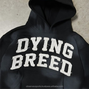 Sudaderas con capucha con LOGOTIPO personalizado de 480gsm desgastadas/parche bordado DTG serigrafía lavado ácido/chándal desteñido por el sol dividido acampanado - Product Image 3