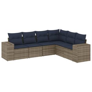 Ensemble de canapés de jardin d'extérieur 6 places en polyrotin gris avec coussins, design contemporain - Product Image 4