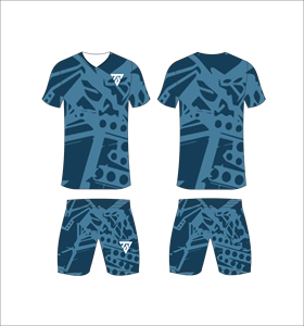 Custom Sublimated Blue Camouflage Soccer Jersey Set <b>Men</b> V-Neck Short Sleeve Moisture Wicking Athletic Fit All Seasons - Product Image 2