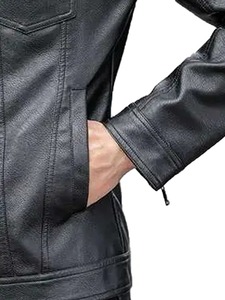 เสื้อแจ็คเก็ตหนังสีดำสไตล์เสื้อเชิ้ตผู้ชาย - Product Image 4