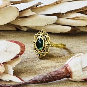 Trendy Unique Boho Brass Green Onyx <b>Ring</b> 18k Gold Plated Flower Shape <b>Ring</b> Vintage <b>Statement</b> Floral Wholesale <b>Ring</b> For Women - Product Image 4