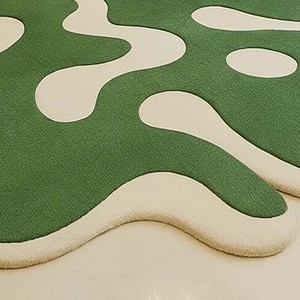 Alfombra verde de lujo, hecha a mano, con diseño abstracto, forma irregular, alfombra suave y moderna para decoración del hogar, sala de estar. - Product Image 5