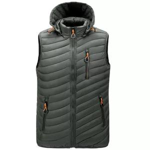 Men's Navy Hooded Puffer Vest Winter Sleeveless <b>Waistcoat</b> with Zipper Bubble Vest Custom Size Men's Vest - Product Image 6