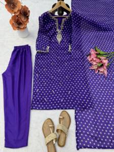 Purple Embroidered Digital Print Georgette Indian Pakistani Set <b>Kurta</b> Pant with Dupatta <b>for</b> Wedding Party <b>for</b> <b>Women</b> Wear - Product Image 6