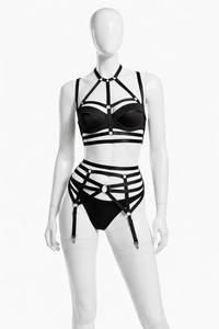 Conjunto de sujetador con aros y tanga en verde neón con tirantes halter y hebillas ajustables para mujer - Product Image 5